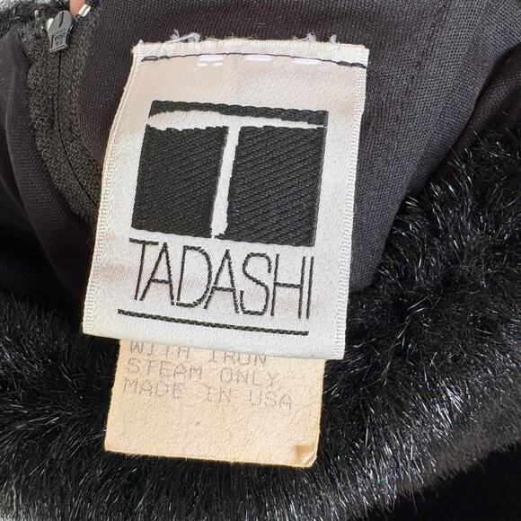 Tadashi Vintage Black Velvet Strapless Top Faux Fur Trim Winter Formal Size 4 - Picture 9 of 11